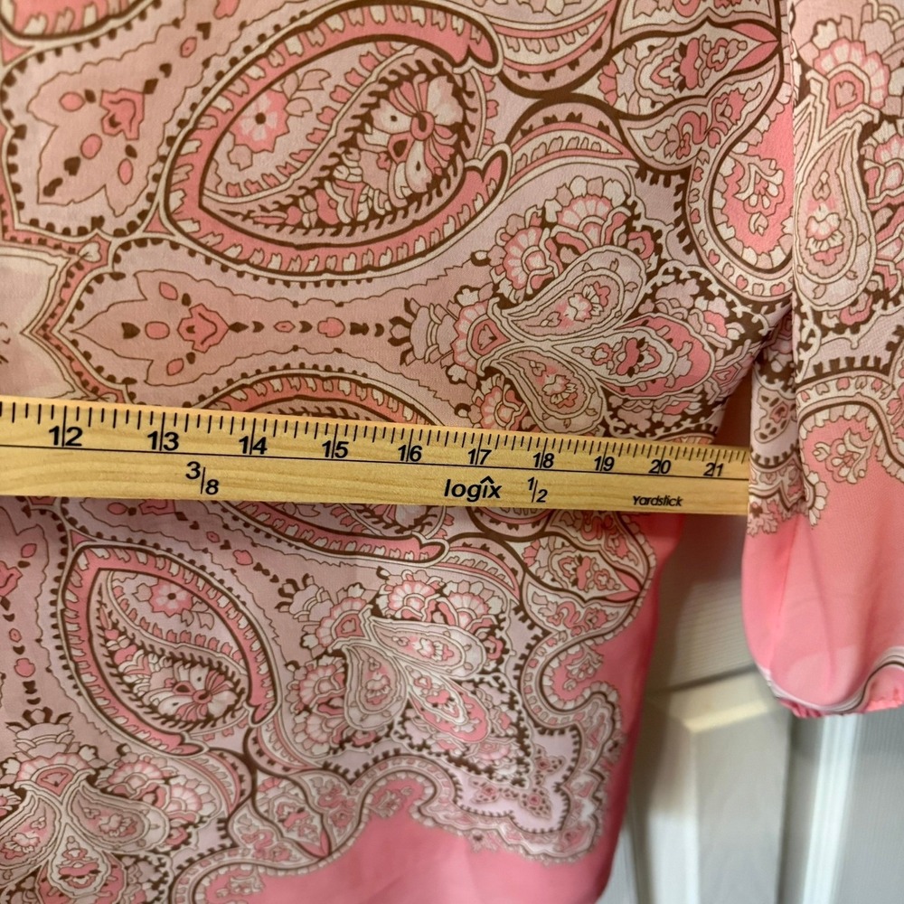 Joseph Ribkoff Sheer Pink Paisley Tunic Blouse Top 3/4 Sleeve Keyhole Size 12 - Picture 8 of 14